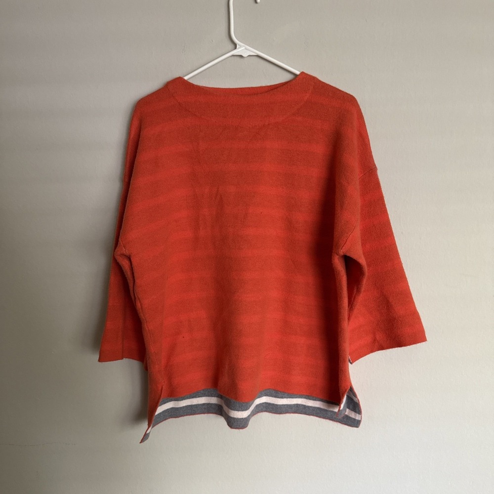 Oliver By‎ Escio Orange Sweater with Striped 1/2 Sleeves Size Large